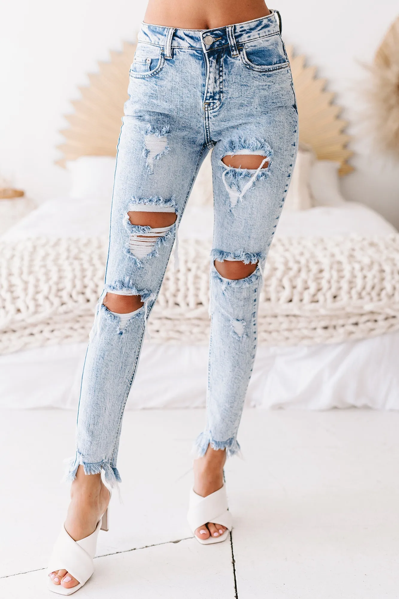 Draya High Rise Acid Wash Distressed Skinny Jeans (Light Acid)