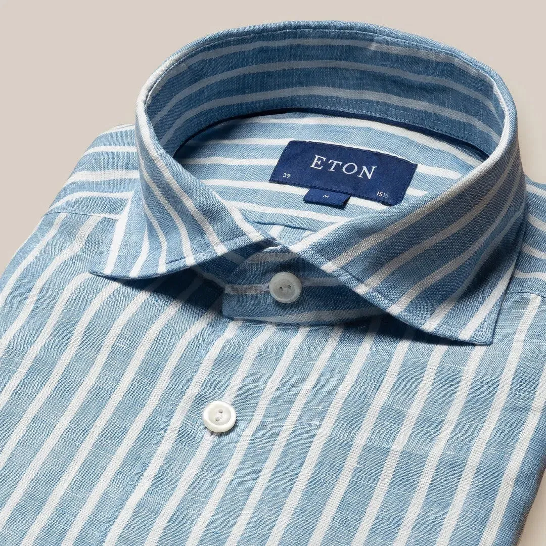 Eton Contemporary Fit Striped Shirt Light Blue