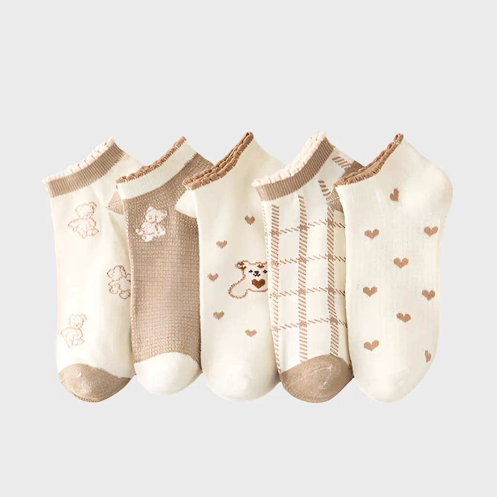 FrillyHearts Women's Ankle Socks - 5 Pairs