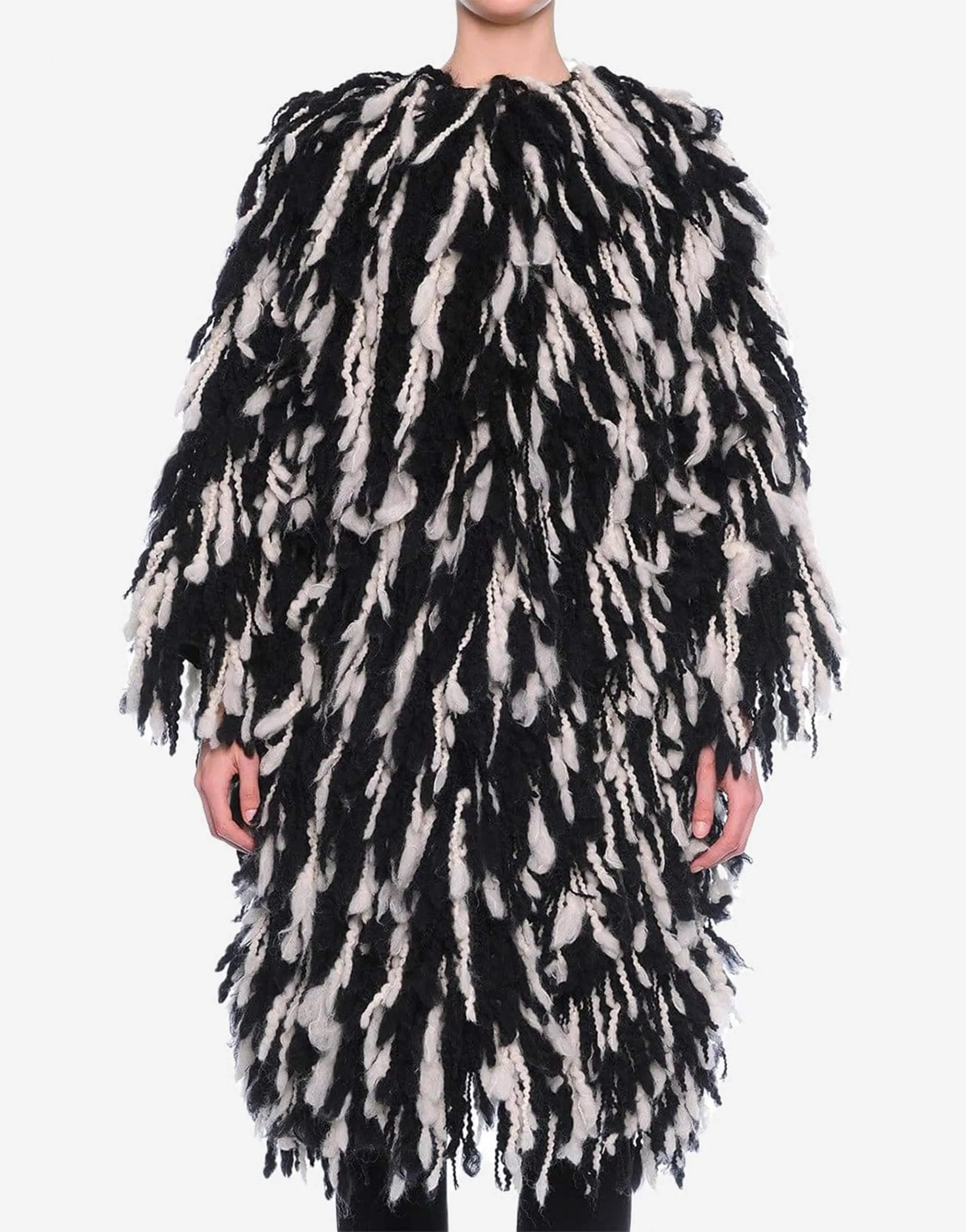 Fringe Shaggy Wool-Blend Coat