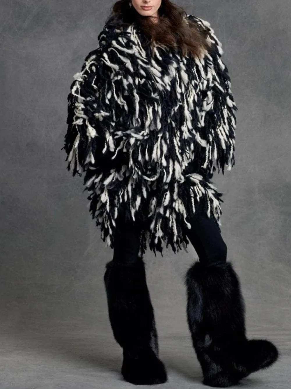 Fringe Shaggy Wool-Blend Coat