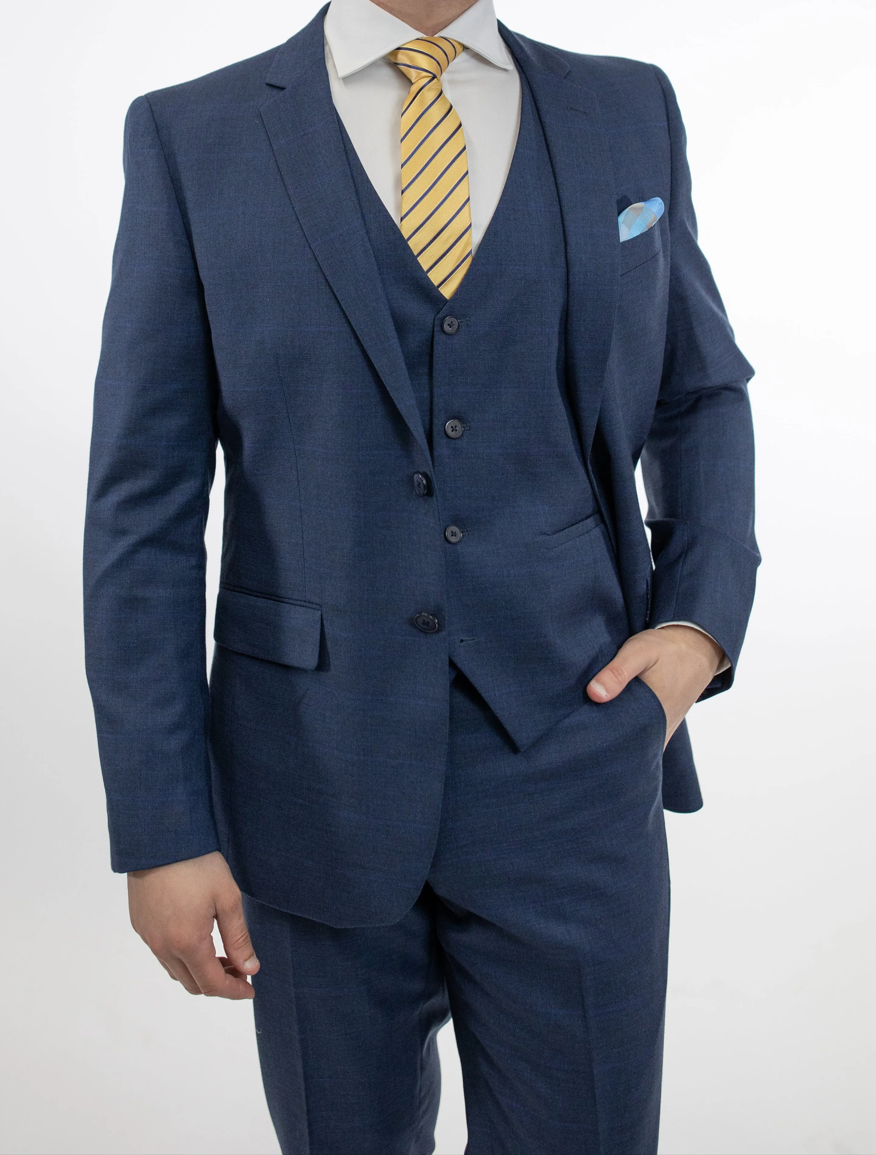 FUBU Blue Windowpane Vested Suit