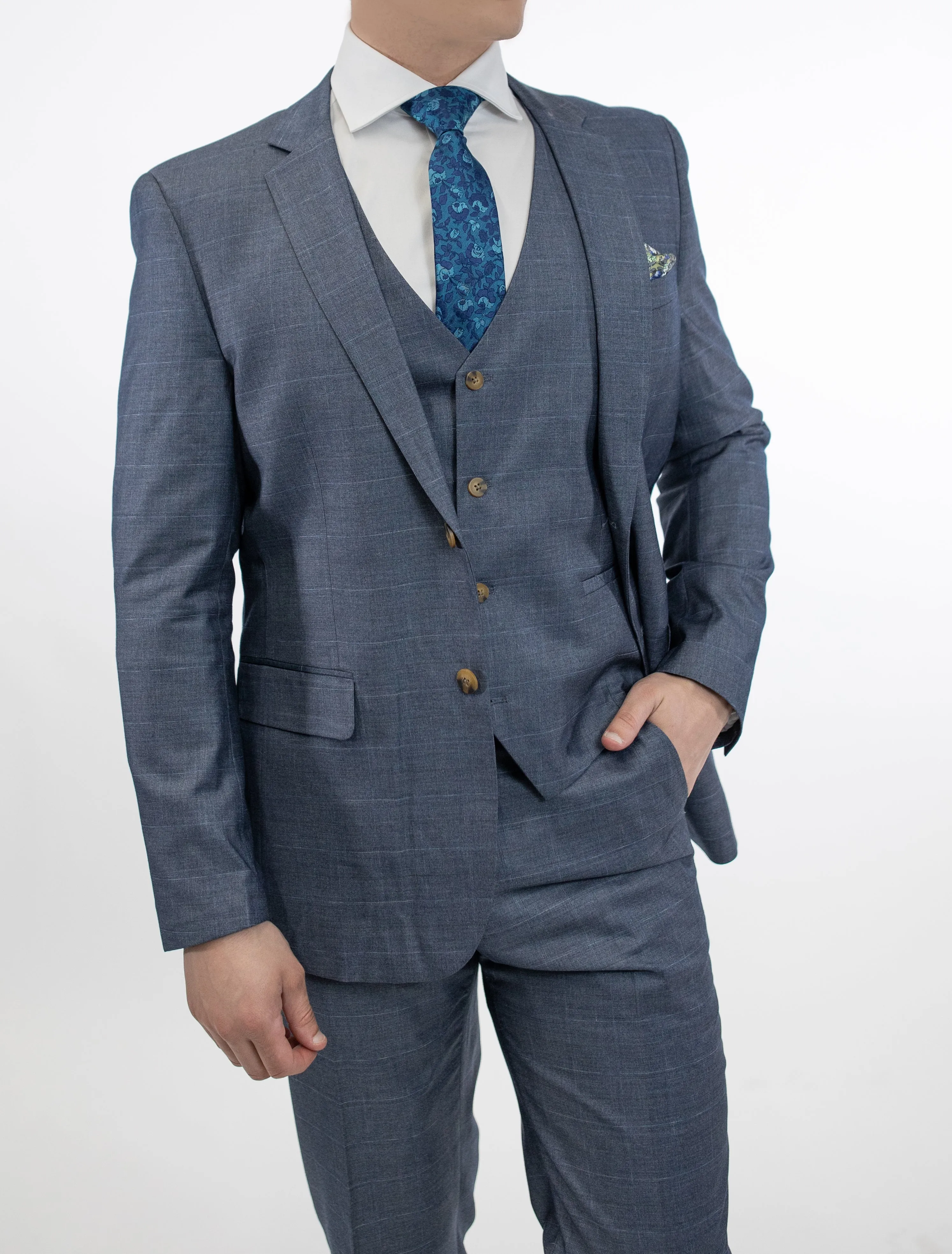 FUBU Grey Windowpane Vested Suit