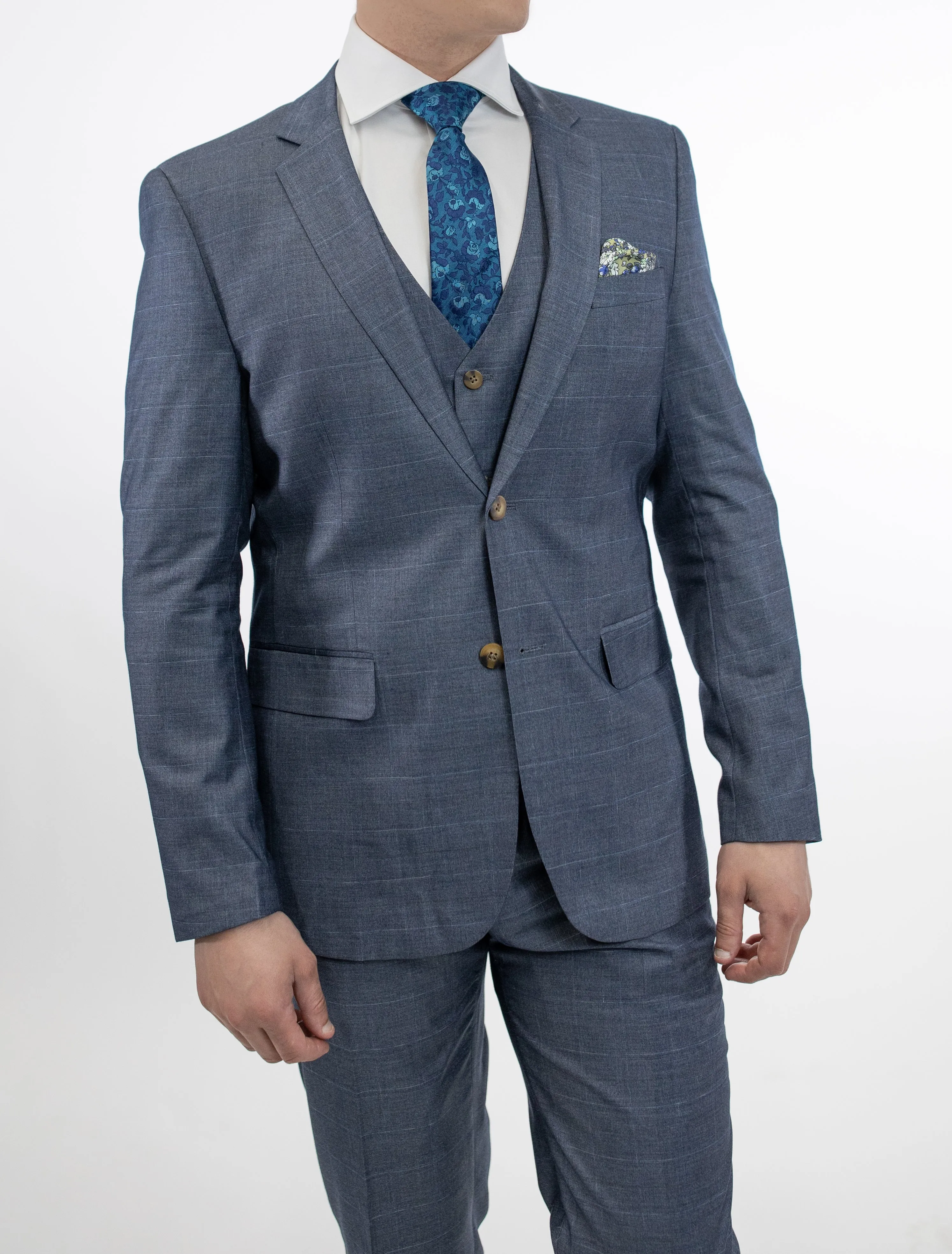 FUBU Grey Windowpane Vested Suit