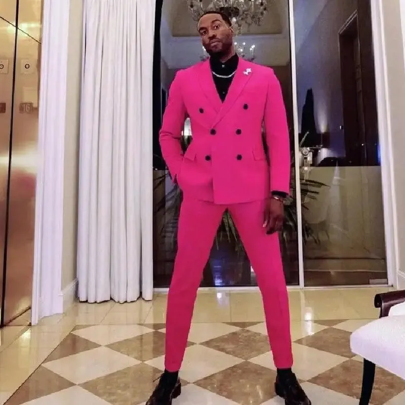 Fuchsia Tuxedos Slim Fit Two Pieces Suits