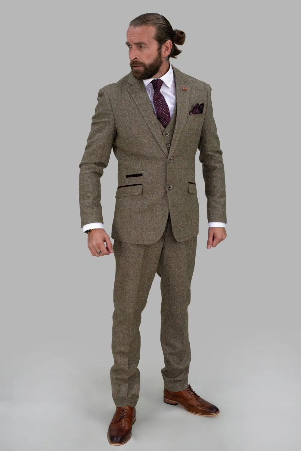 Gaston Sage Tweed Three Piece Suit