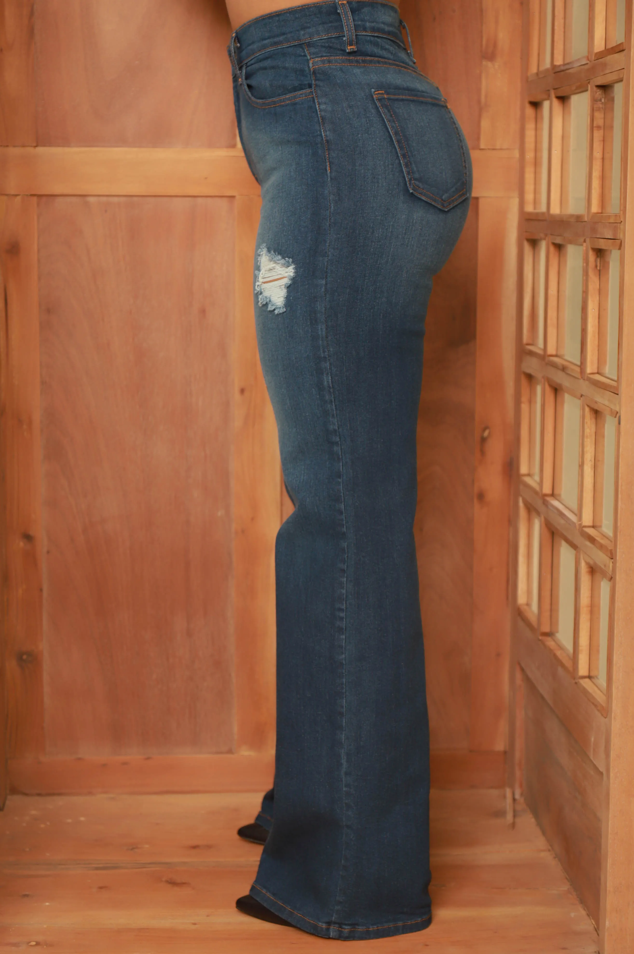 High Stakes Distressed Bootcut Jeans - Dark Wash