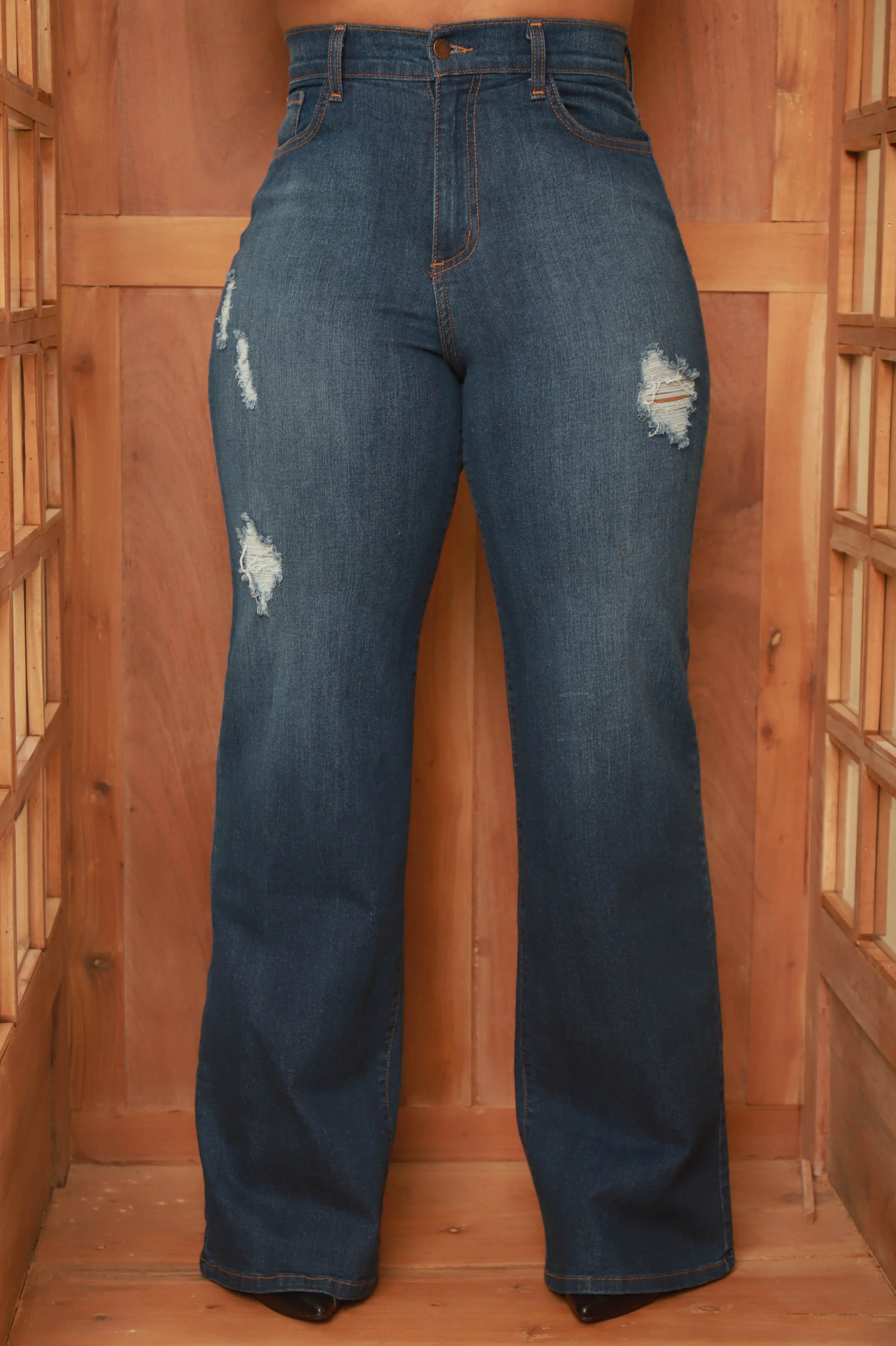 High Stakes Distressed Bootcut Jeans - Dark Wash
