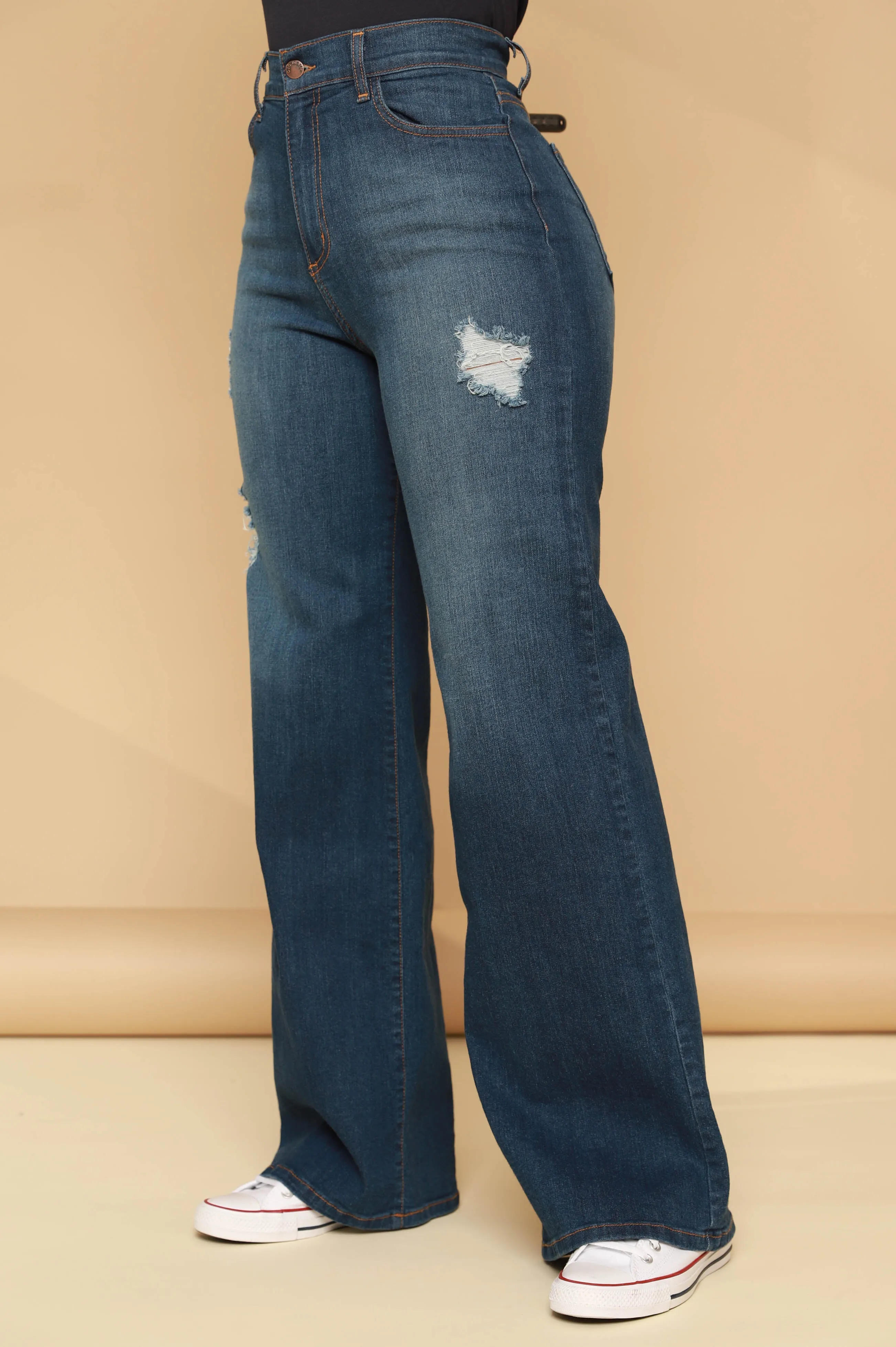 High Stakes Distressed Bootcut Jeans - Dark Wash