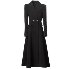 Isobel Turn-down Collar Long Sleeves Metal Button Pockets Solid Color Office Lady Outerwear