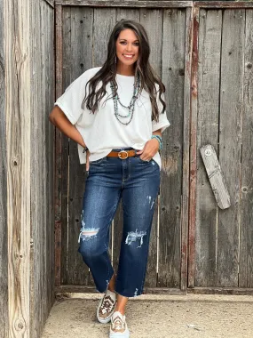 Isvy Dark Wash Distressed Crop Jean by Judy Blue