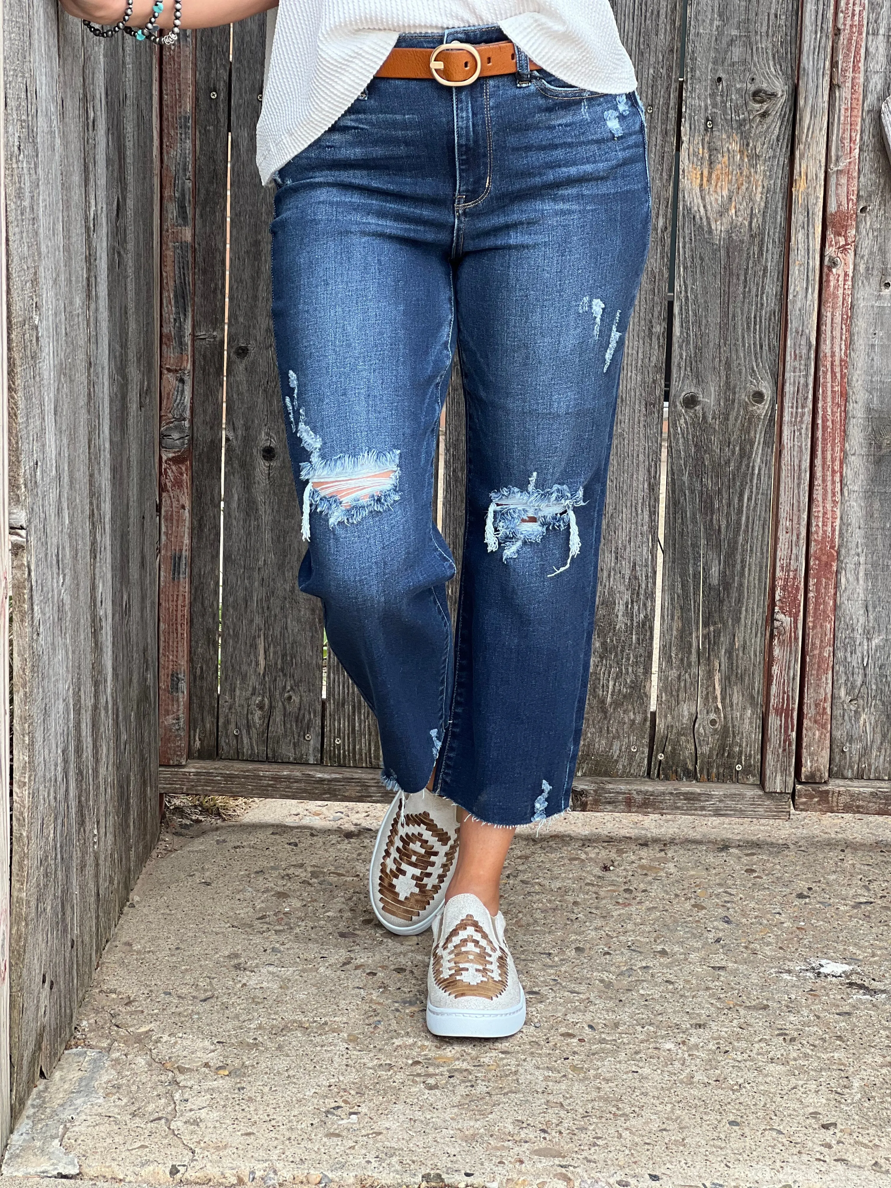 Isvy Dark Wash Distressed Crop Jean by Judy Blue