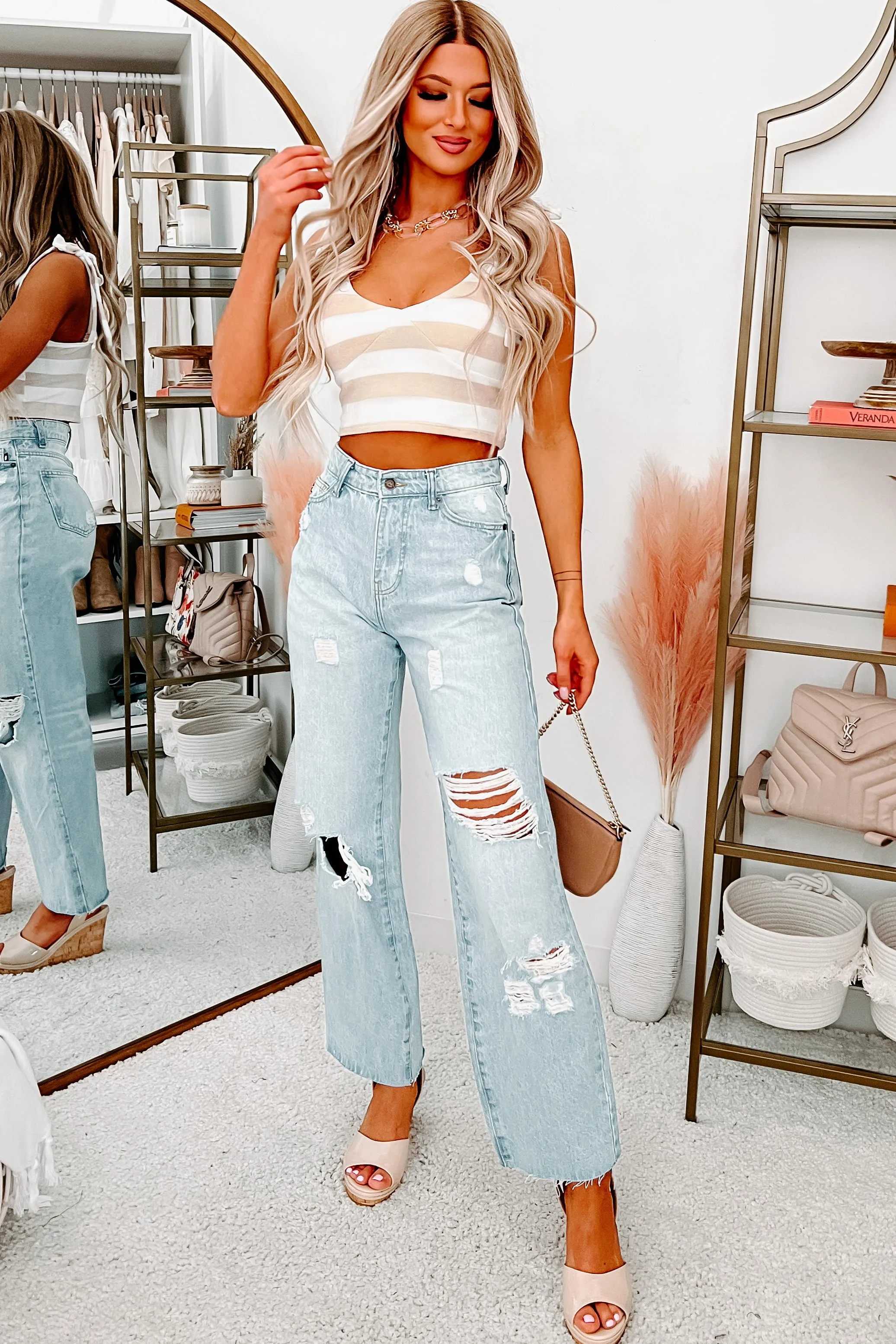 Joleen High Rise Distressed Wide Leg Jeans (Light)