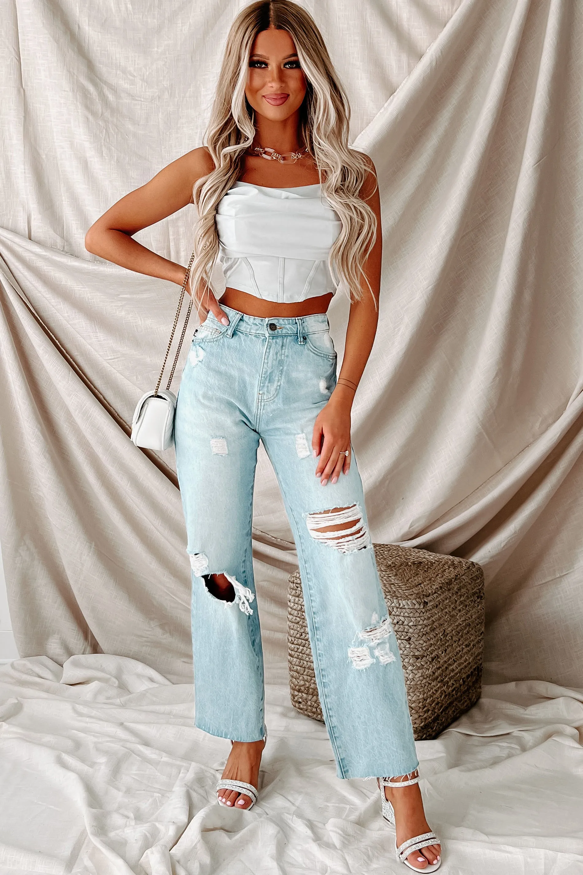 Joleen High Rise Distressed Wide Leg Jeans (Light)