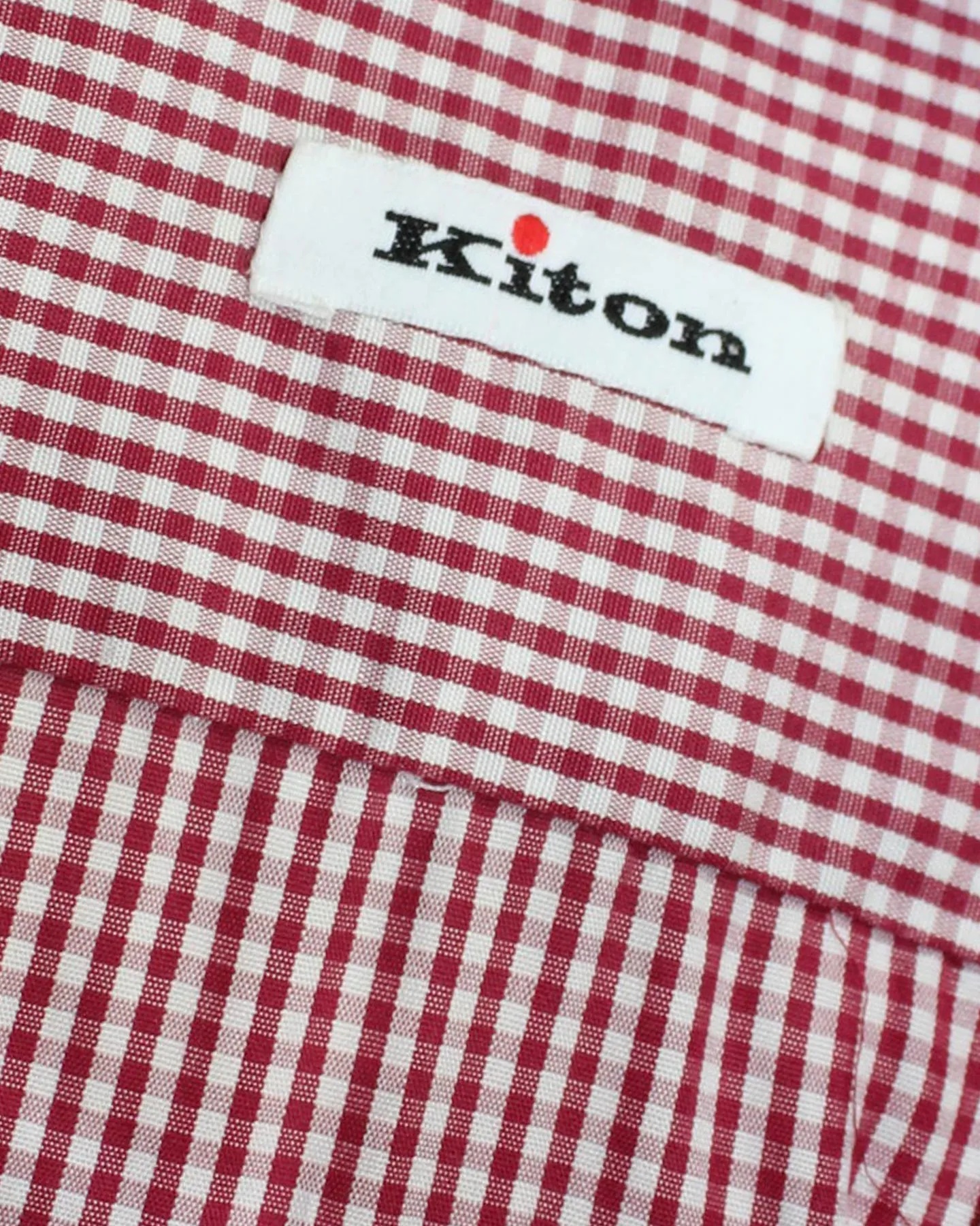 Kiton Dress Shirt White Maroon Mini Check Spread Collar 43 - 17 SALE