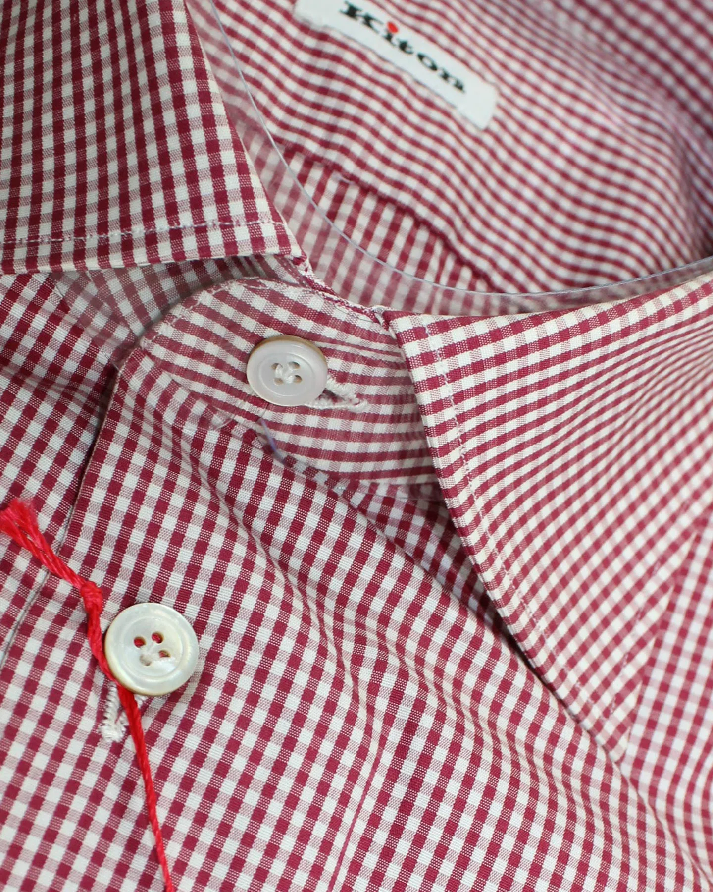 Kiton Dress Shirt White Maroon Mini Check Spread Collar 43 - 17 SALE