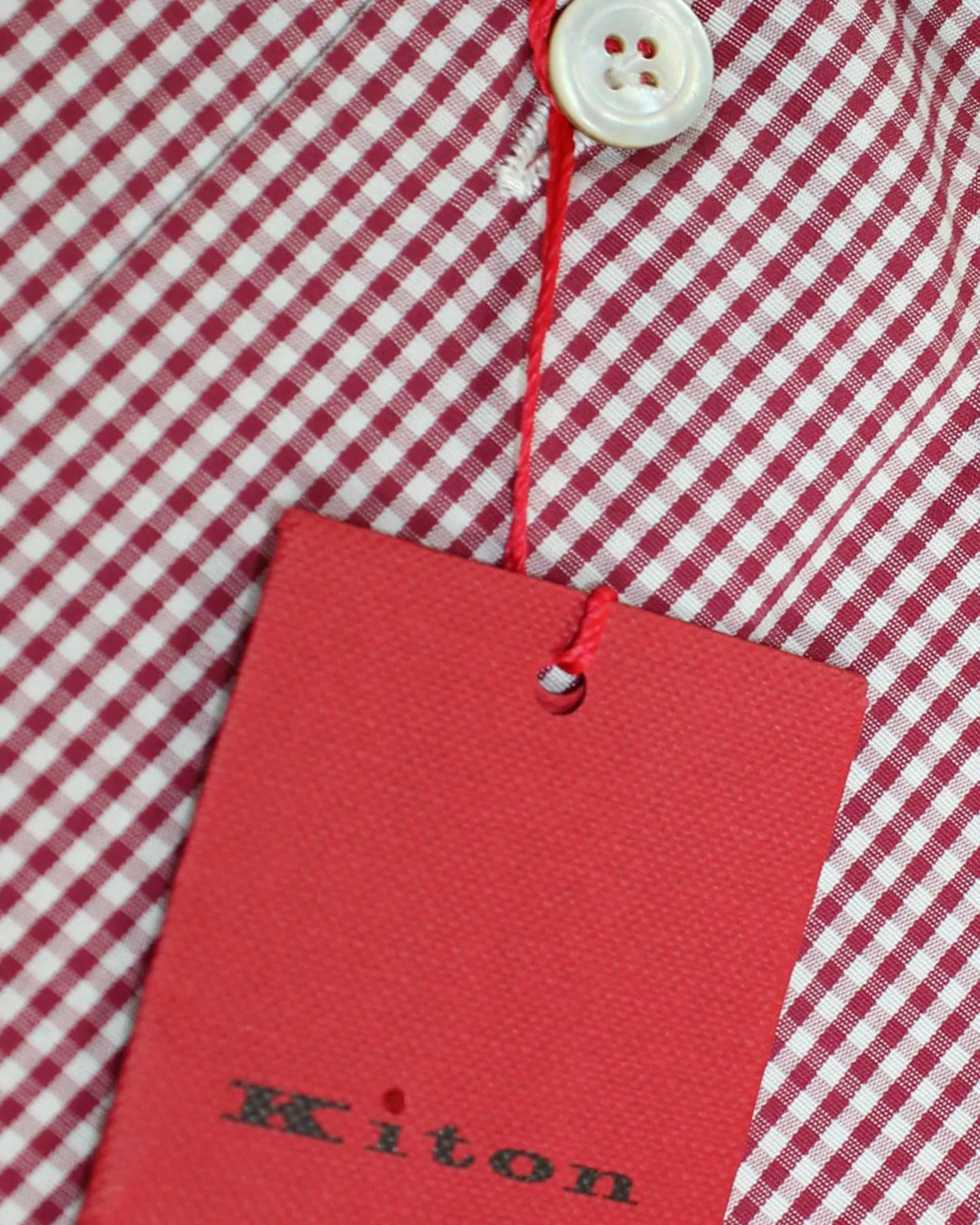 Kiton Dress Shirt White Maroon Mini Check Spread Collar 43 - 17 SALE