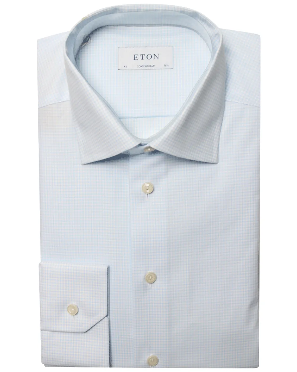 Light Blue and White Micro Checked Cotton Dress Shirt