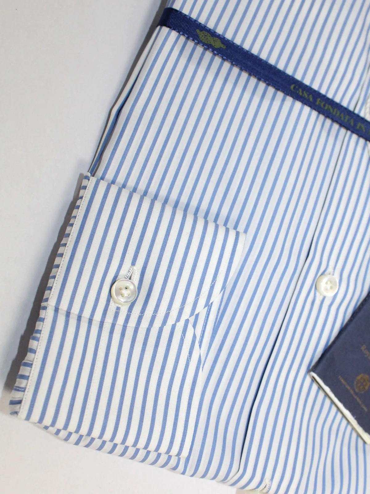 Luigi Borrelli Dress Shirt ROYAL COLLECTION White Blue Stripes 38 - 15