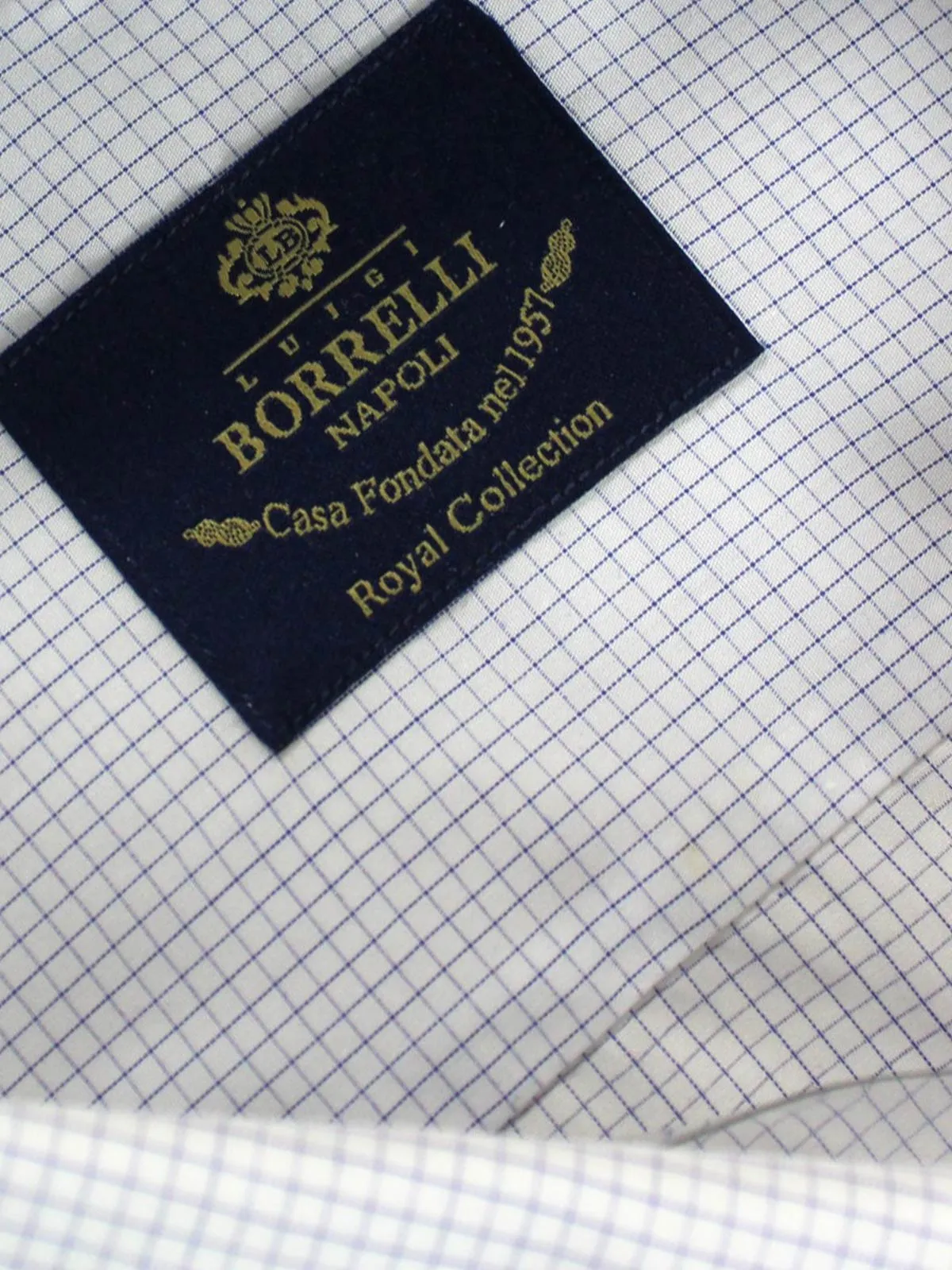 Luigi Borrelli Dress Shirt ROYAL COLLECTION White Navy Grid 40 - 15 3/4 SALE
