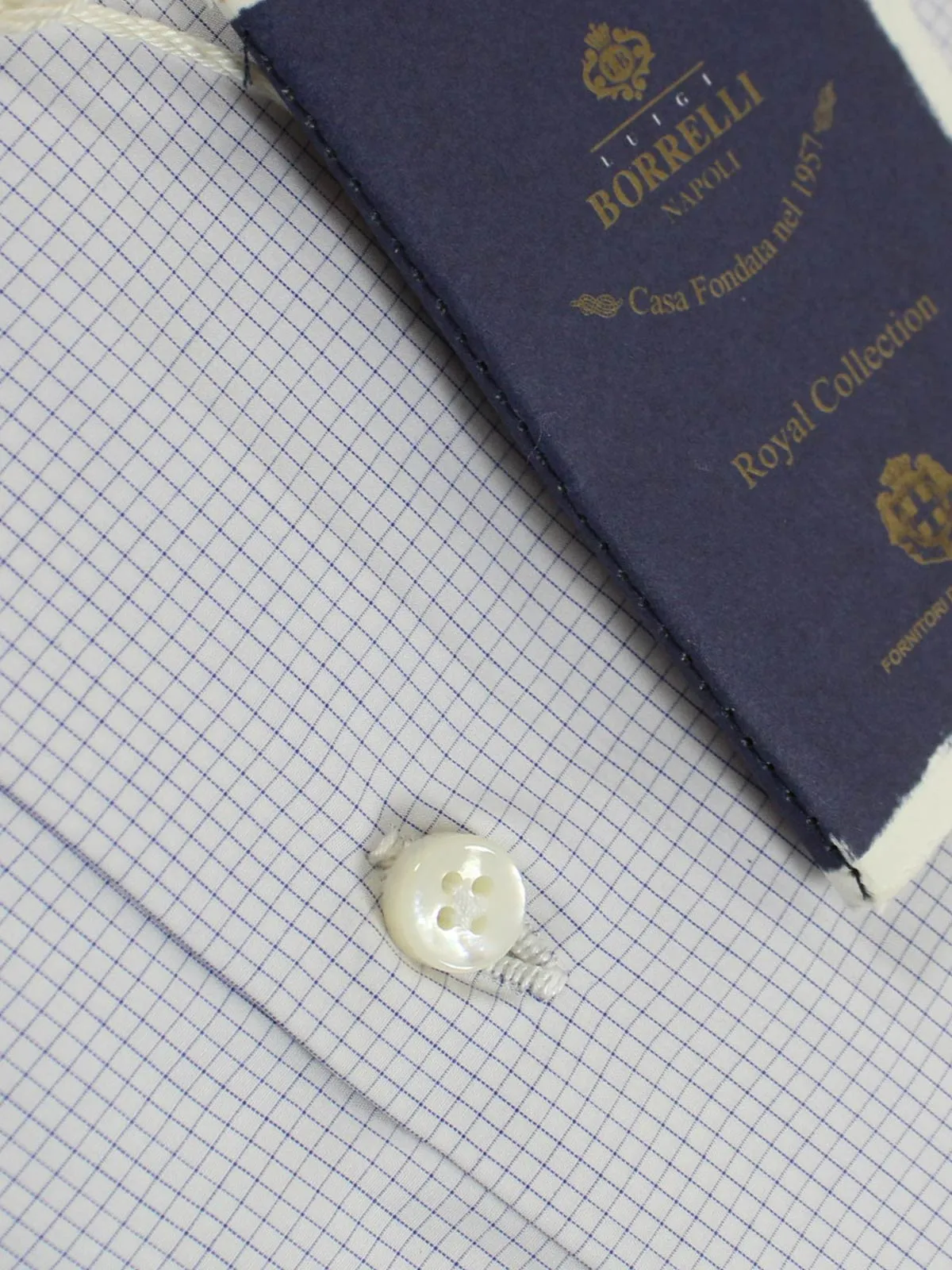 Luigi Borrelli Dress Shirt ROYAL COLLECTION White Navy Grid 40 - 15 3/4 SALE