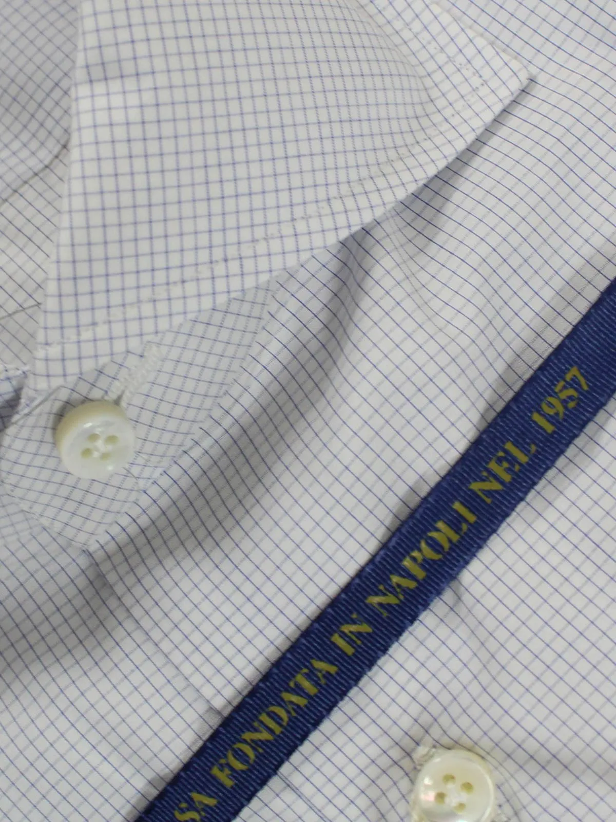 Luigi Borrelli Dress Shirt ROYAL COLLECTION White Navy Grid 40 - 15 3/4 SALE