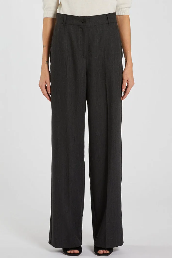 Marella Decoro 2423136091200 Dark Grey Wool Mix Herringbone Trousers