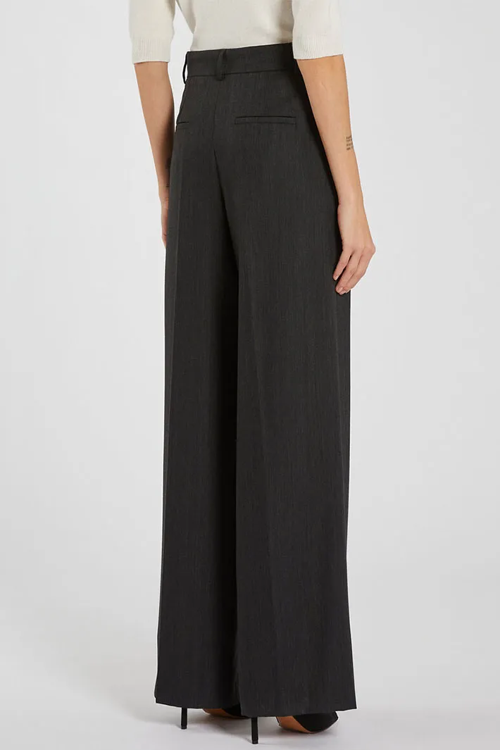 Marella Decoro 2423136091200 Dark Grey Wool Mix Herringbone Trousers