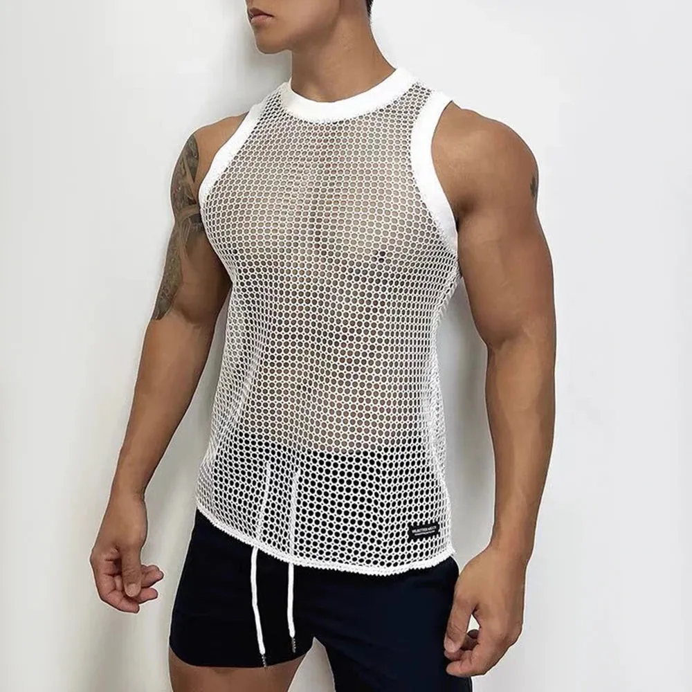 Mens Asexual Sexy Nightclub Hollow Perspective Vest