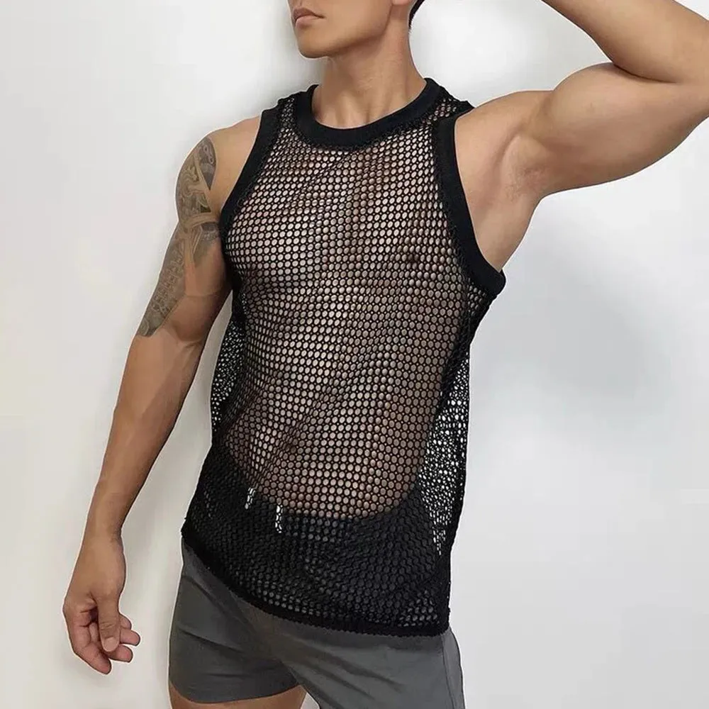 Mens Asexual Sexy Nightclub Hollow Perspective Vest