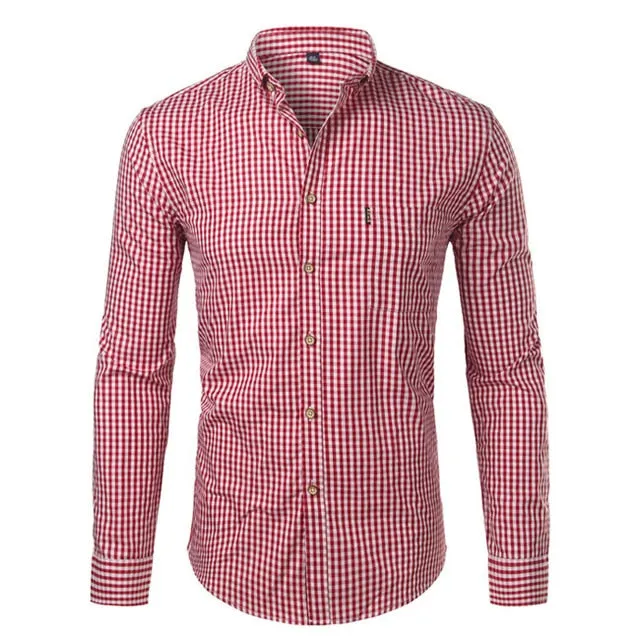 Mens Plaid Cotton Casual Slim Fit Long Sleeve Button Down Dress Shirts 2018 Fashion Men Work Business Brand Shirt Chemise Homme