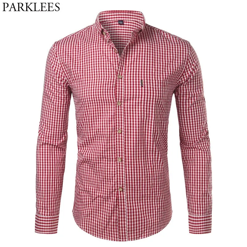 Mens Plaid Cotton Casual Slim Fit Long Sleeve Button Down Dress Shirts 2018 Fashion Men Work Business Brand Shirt Chemise Homme