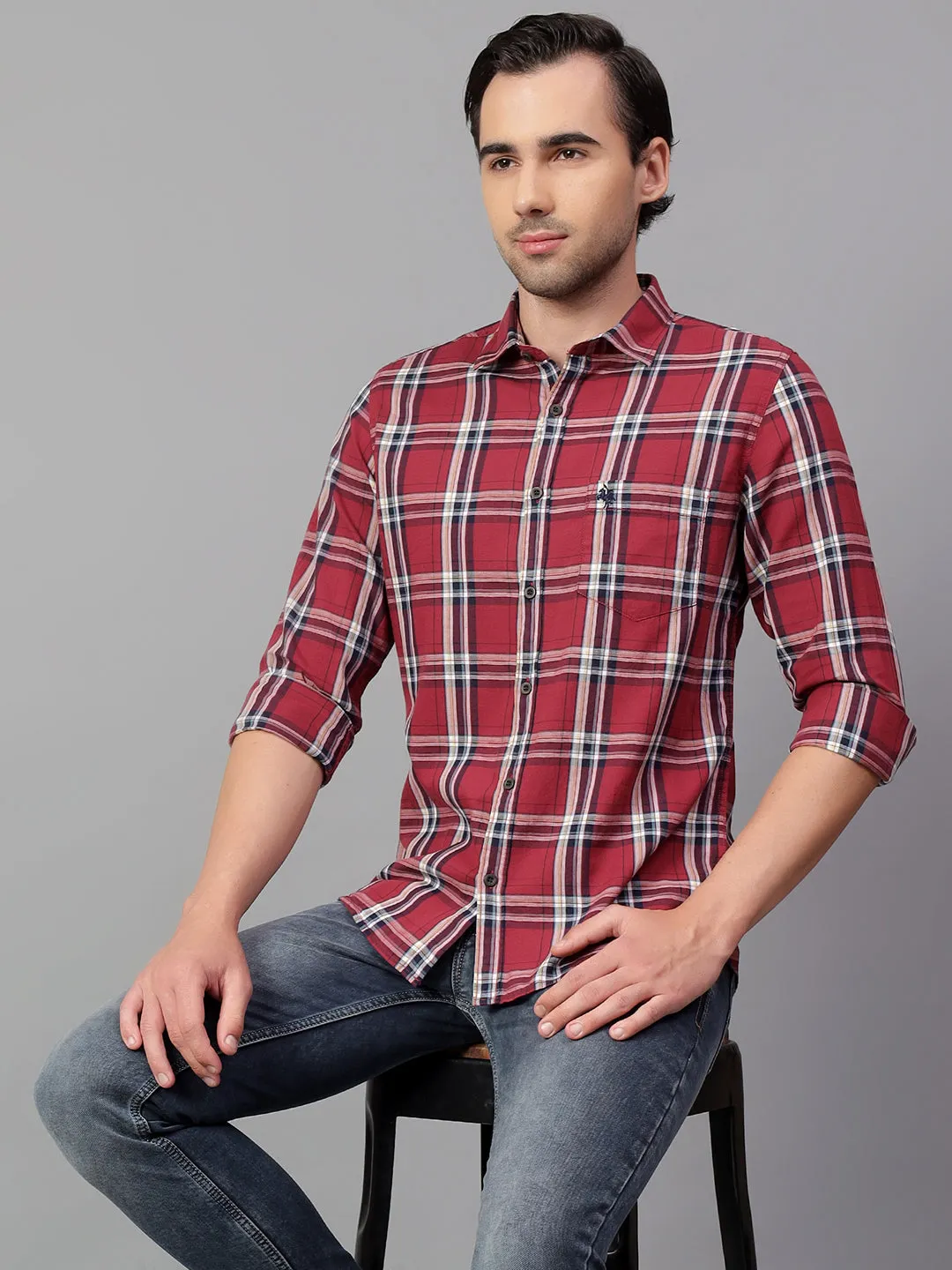Men's Red Checked Full Sleeve Casual Shirt