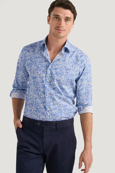 M.J. Bale - Notre Dame Print Shirt - Azure Blue White
