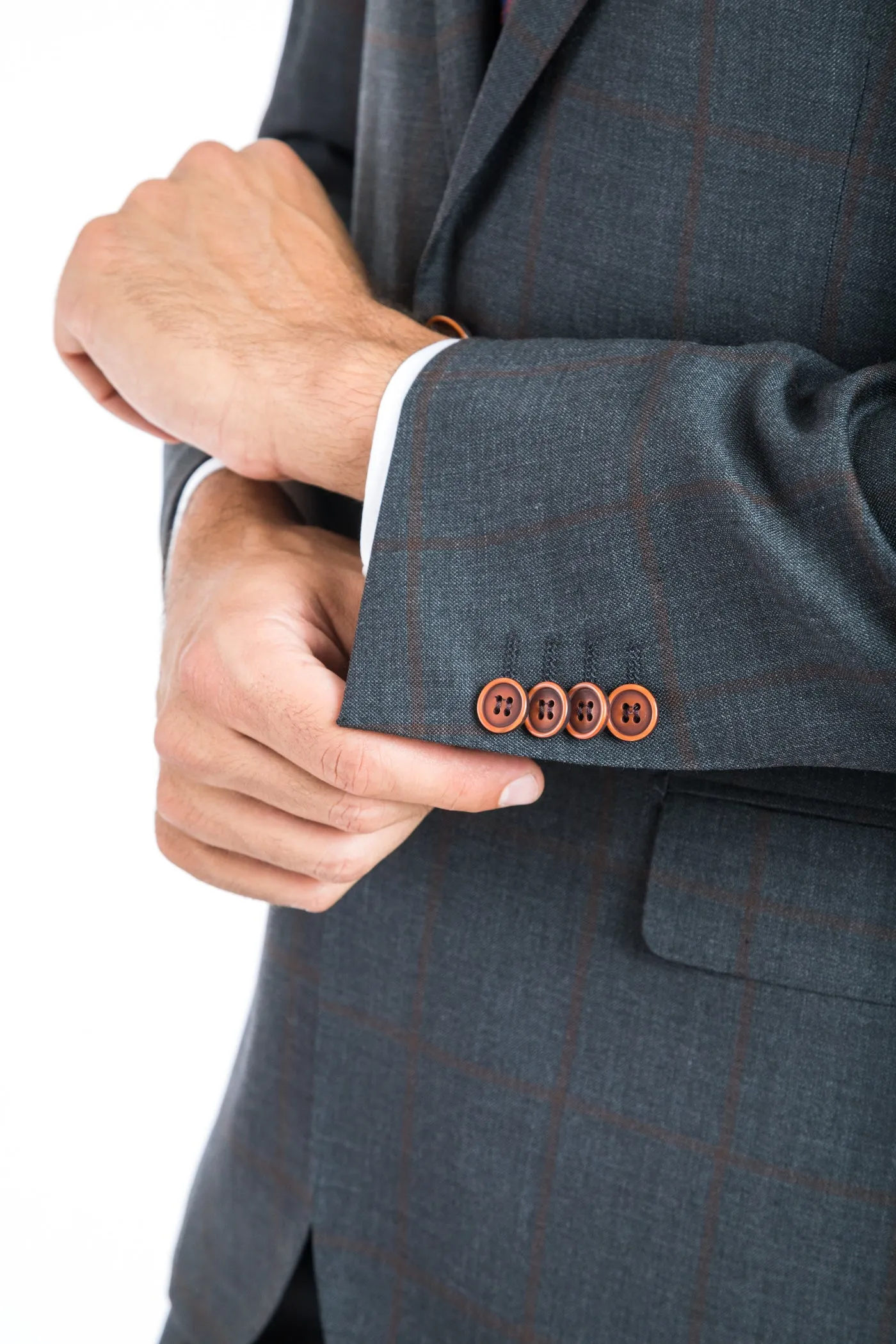 Modern Fit Rust Windowpane Two Piece Suit B-19F8