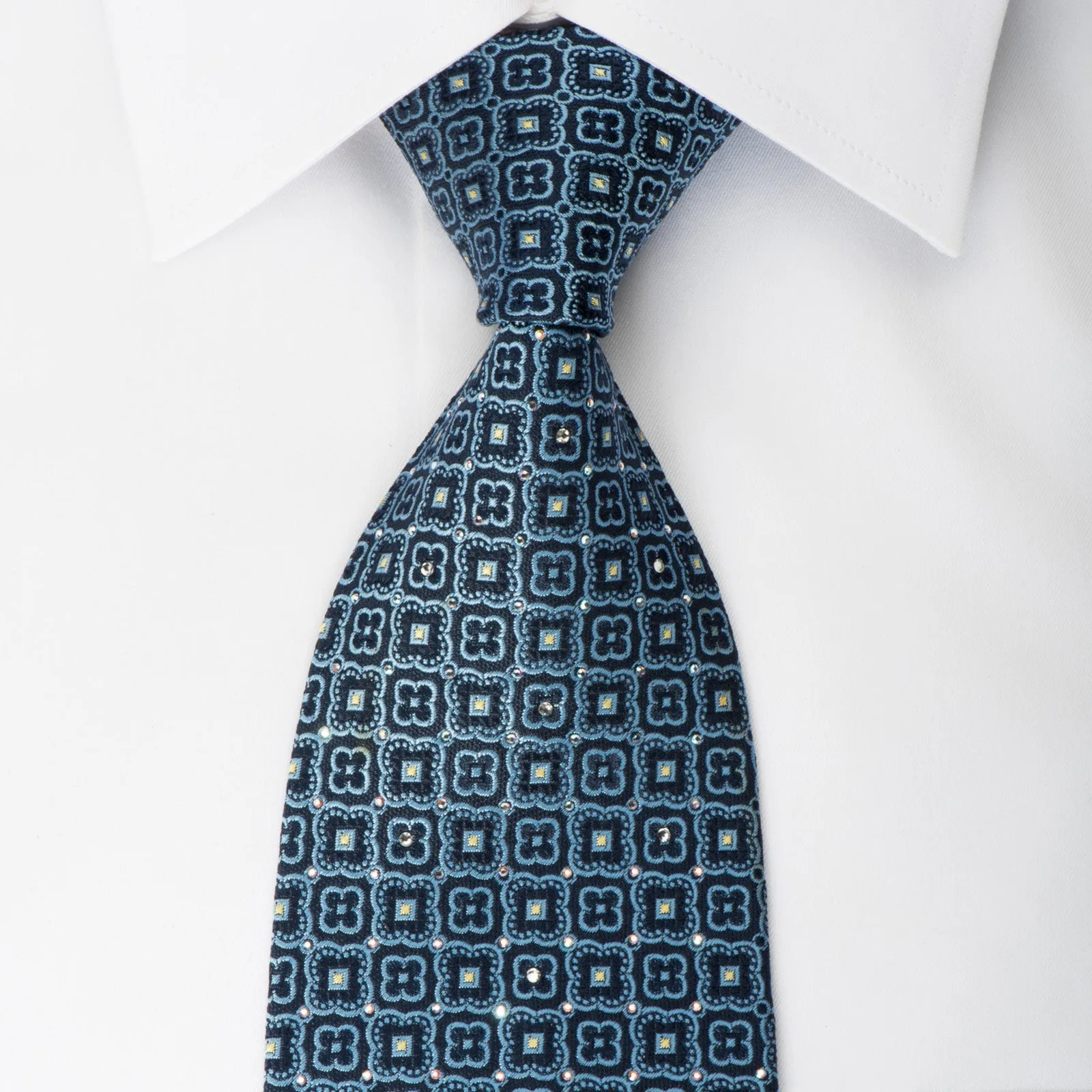 Nina Ricci Silk Necktie Foulard On Blue With Rhinestones