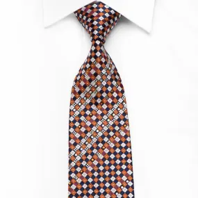 Pierre Cardin Men's Silk Crystal Rhinestone Necktie Silver Blue Orange Checkered With Sparkles