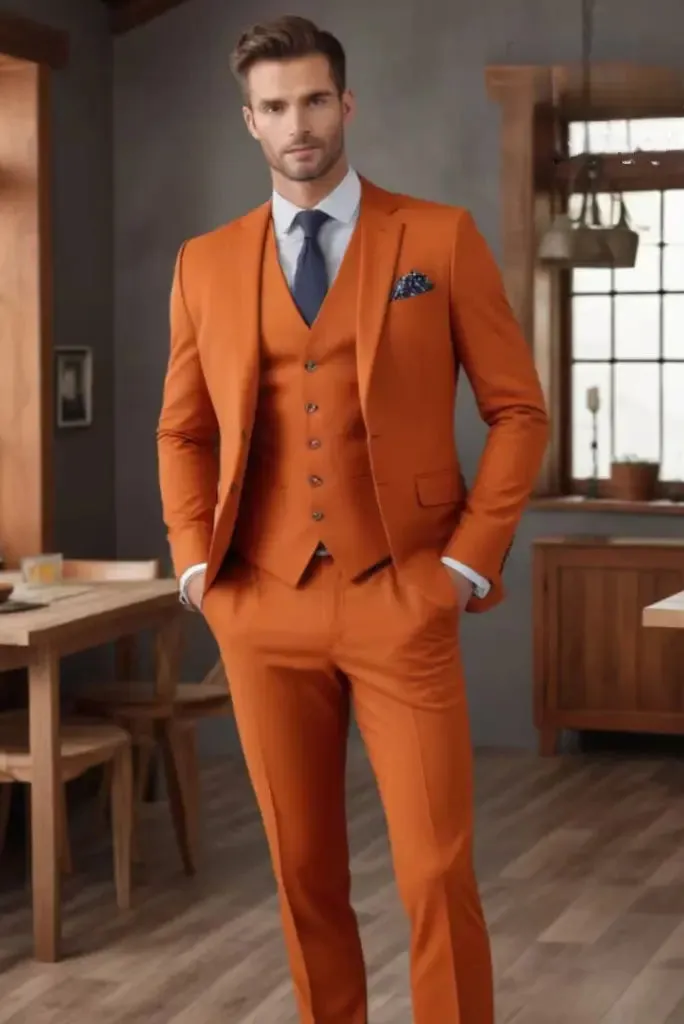 Premium Orange Wedding Suit Three Piece Suit Groomsmen Suit Party Wear New Collection Orange Suits