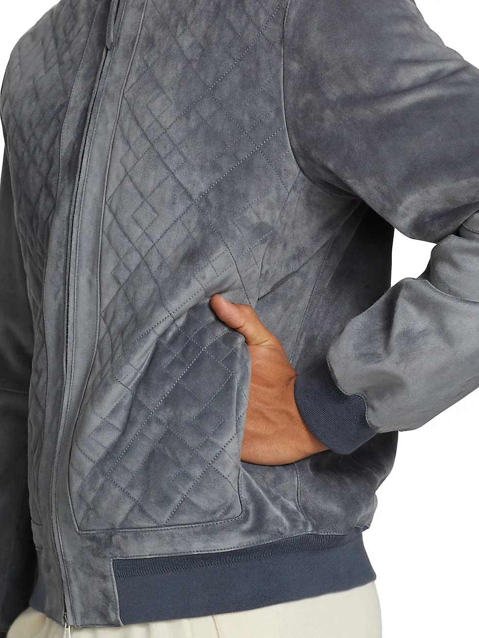 Quilted Real Suede Bomber Style Leather Jacket by TJS