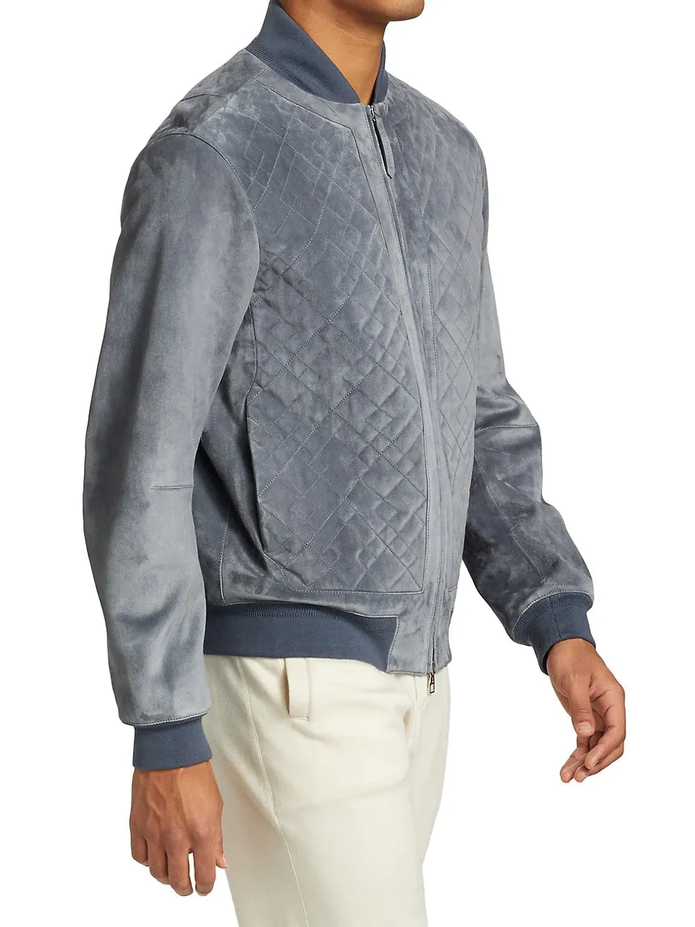 Quilted Real Suede Bomber Style Leather Jacket by TJS