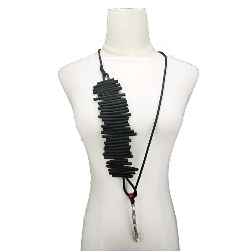 Recycled Rubber Geometric Stick Black Women's Fashion Belt