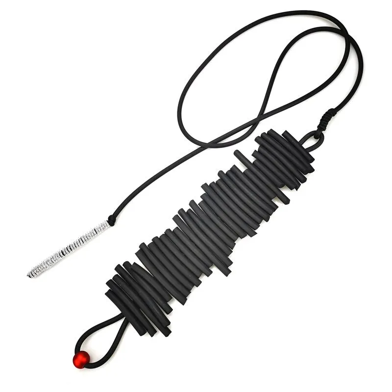 Recycled Rubber Geometric Stick Black Women's Fashion Belt