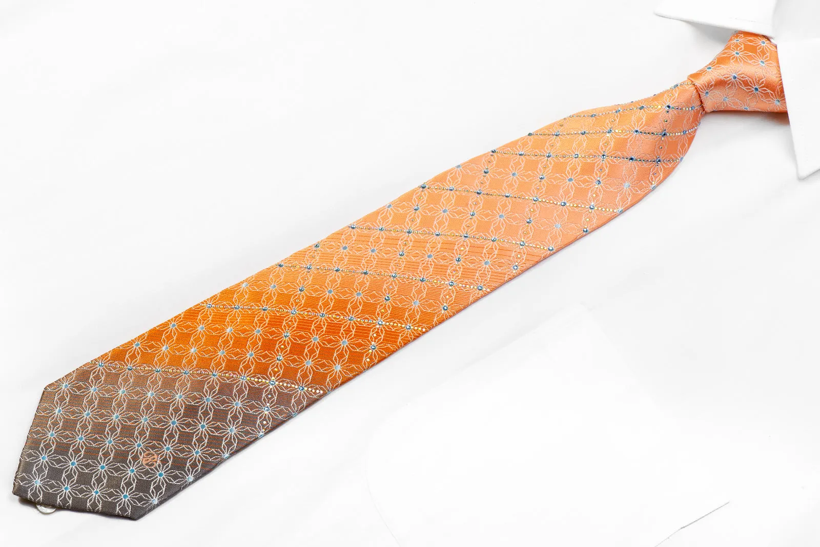 Renoma Rhinestone Tie Silver Trellis On Peach Orange