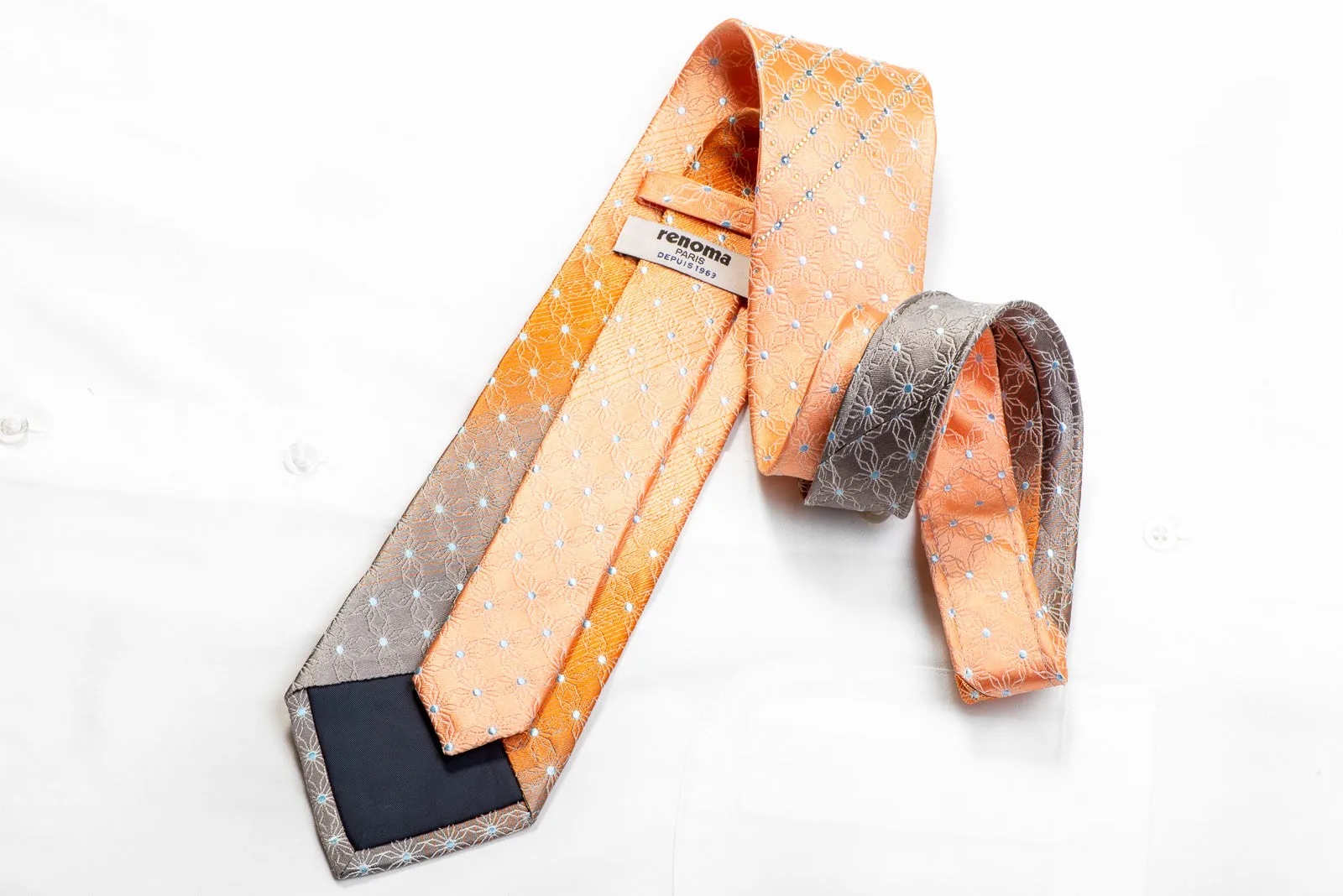 Renoma Rhinestone Tie Silver Trellis On Peach Orange