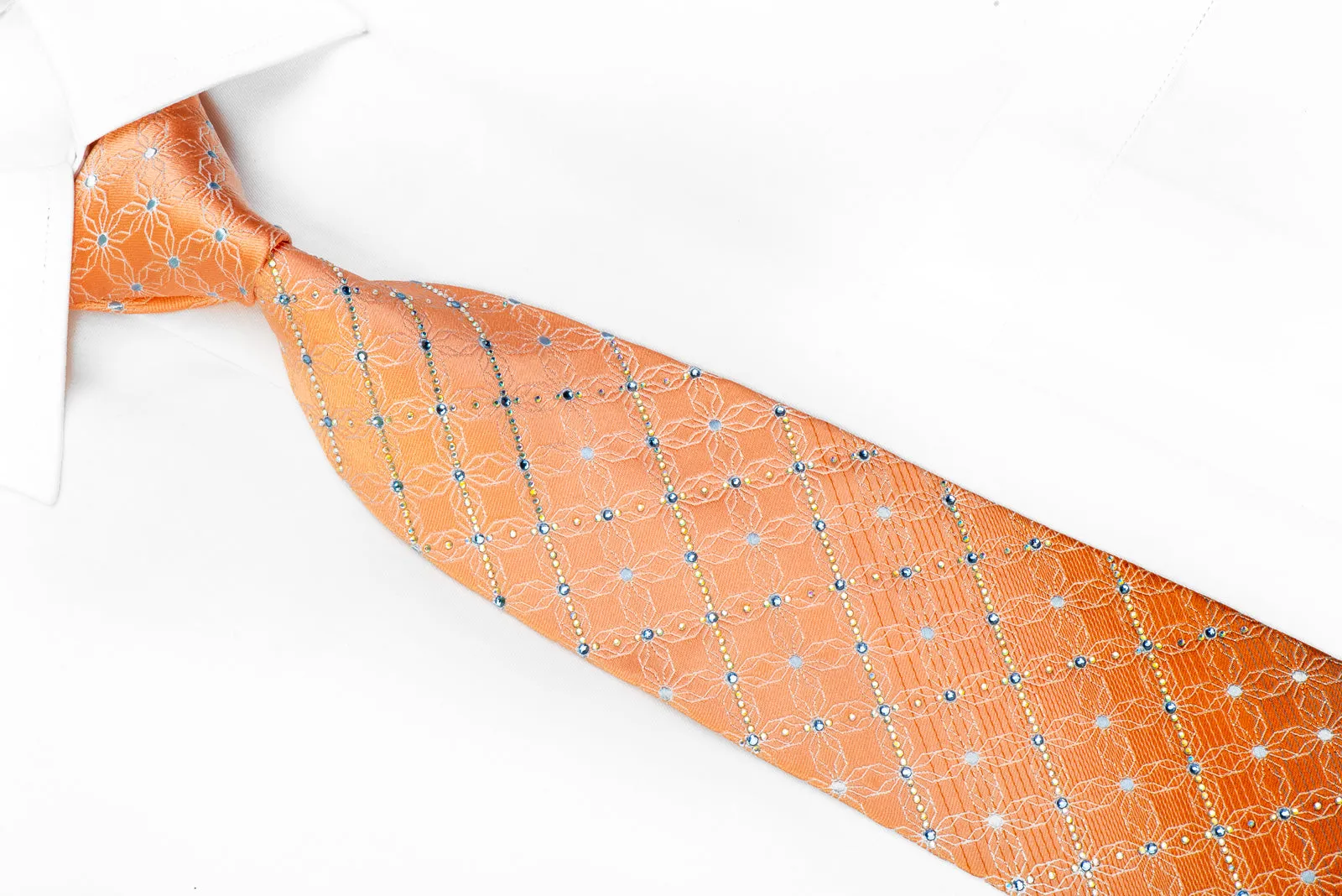 Renoma Rhinestone Tie Silver Trellis On Peach Orange