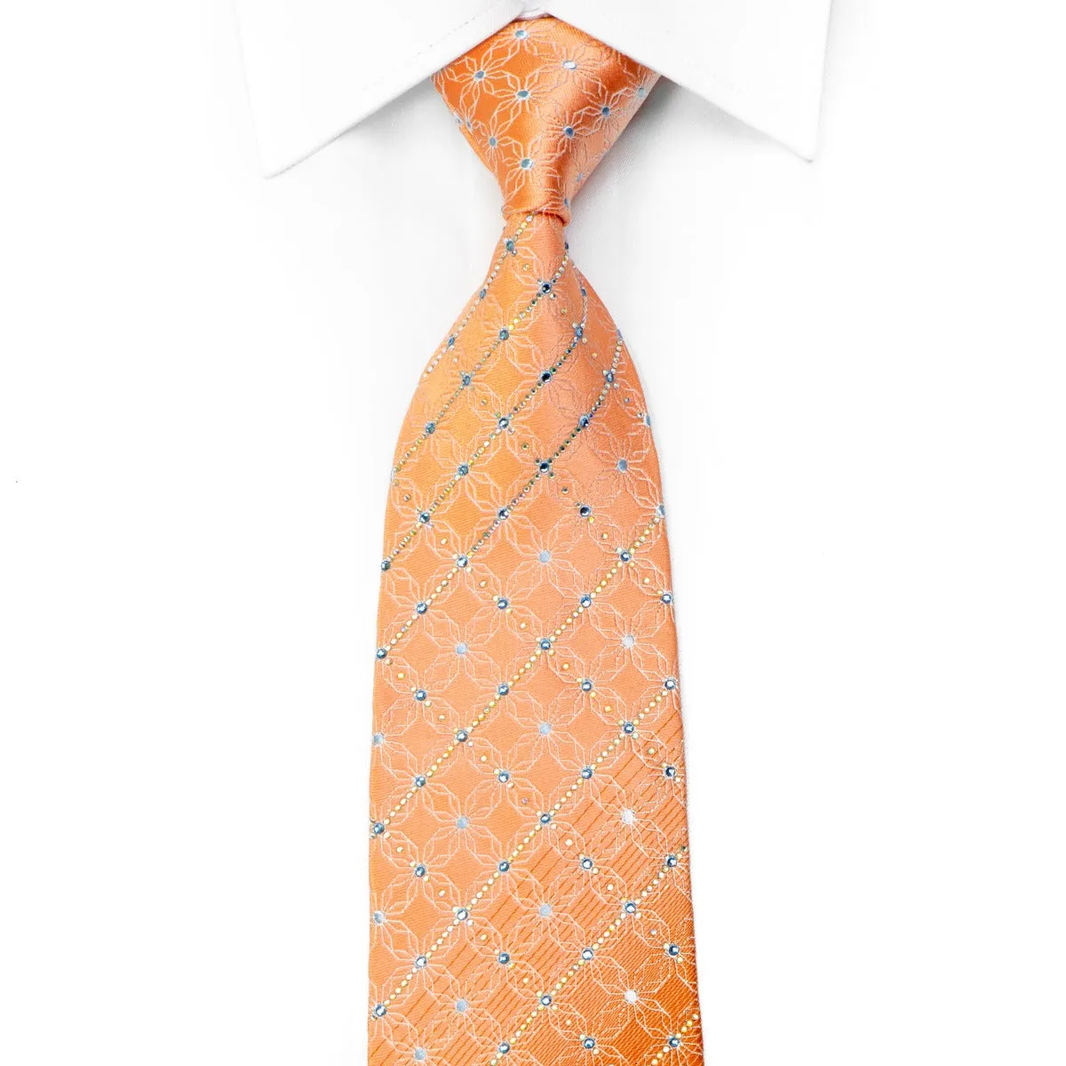 Renoma Rhinestone Tie Silver Trellis On Peach Orange