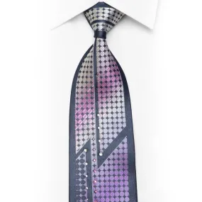 Rhinestone Silk Necktie Purple Geometric On Navy With Solver Sparkles