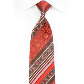 Rhinestone Silk Tie Orange Striped Cartouche On Brown With Sparkles