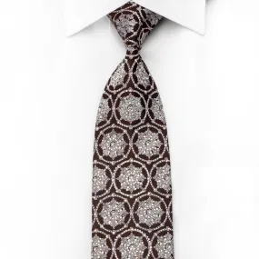 Roberta di Camerino Men's Crystal Necktie Silver Medallions On Brown Silk With Silver Sparkles