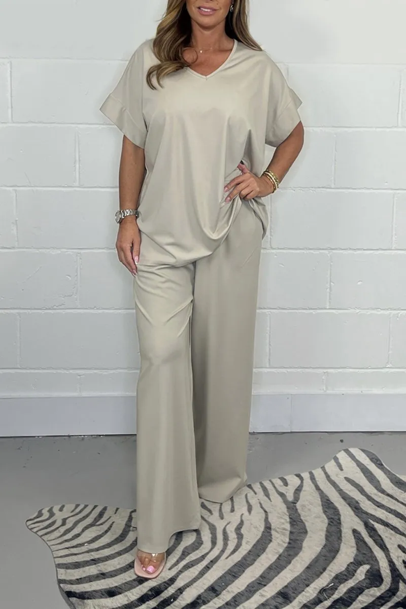 Satin V-neck casual suit
